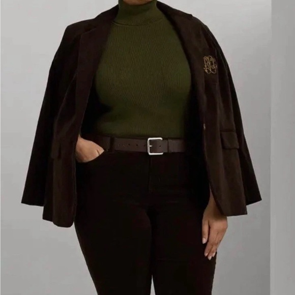 Lauren Ralph Lauren Women's Faux Leather Trim Ribbed Turtleneck-NWT-size 3X - Picture 2 of 10